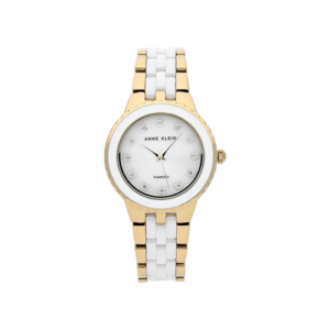 Anne Klein Women's Diamond-Accented Gold-Tone and White Ceramic Bracelet Watch - AK/2712WTGB