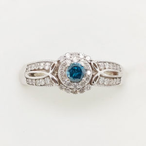 10k White Gold Blue Diamond Engagement Ring