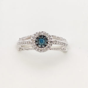 10k White Gold Blue Diamond Engagement Ring